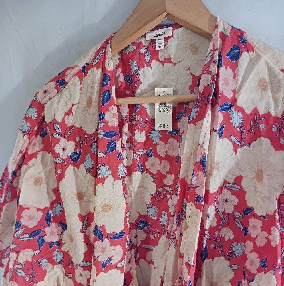 aerie Red Floral Swim Coverup Kimono - Picture 2 of 5